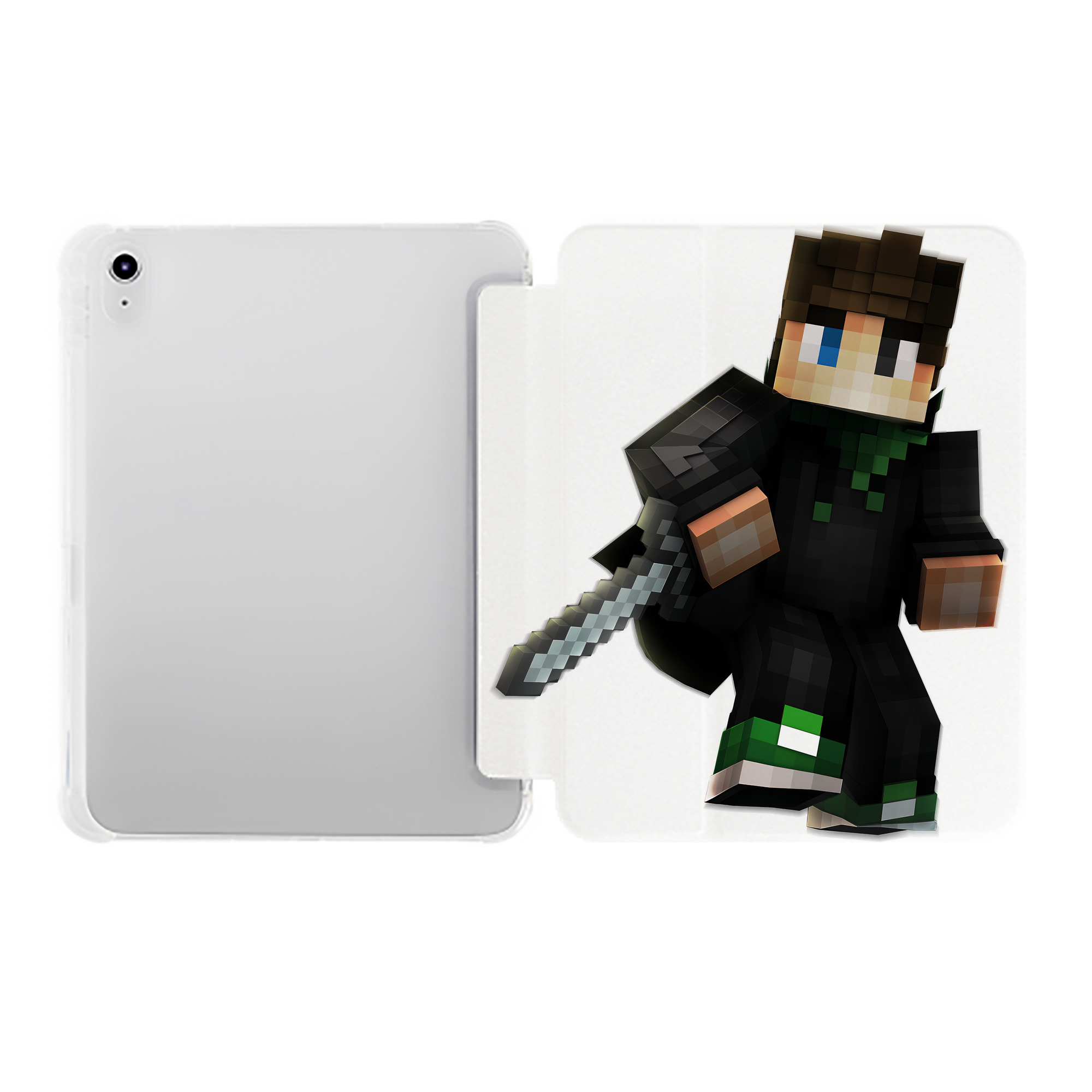 （画像用） マインクラフト ブロックの世界 Minecraft MC Block world IPad ケース ペン収納付き 三つ折りスタンド PUレザー×シリコン 対応機種9.5/10.5/10.9インチ